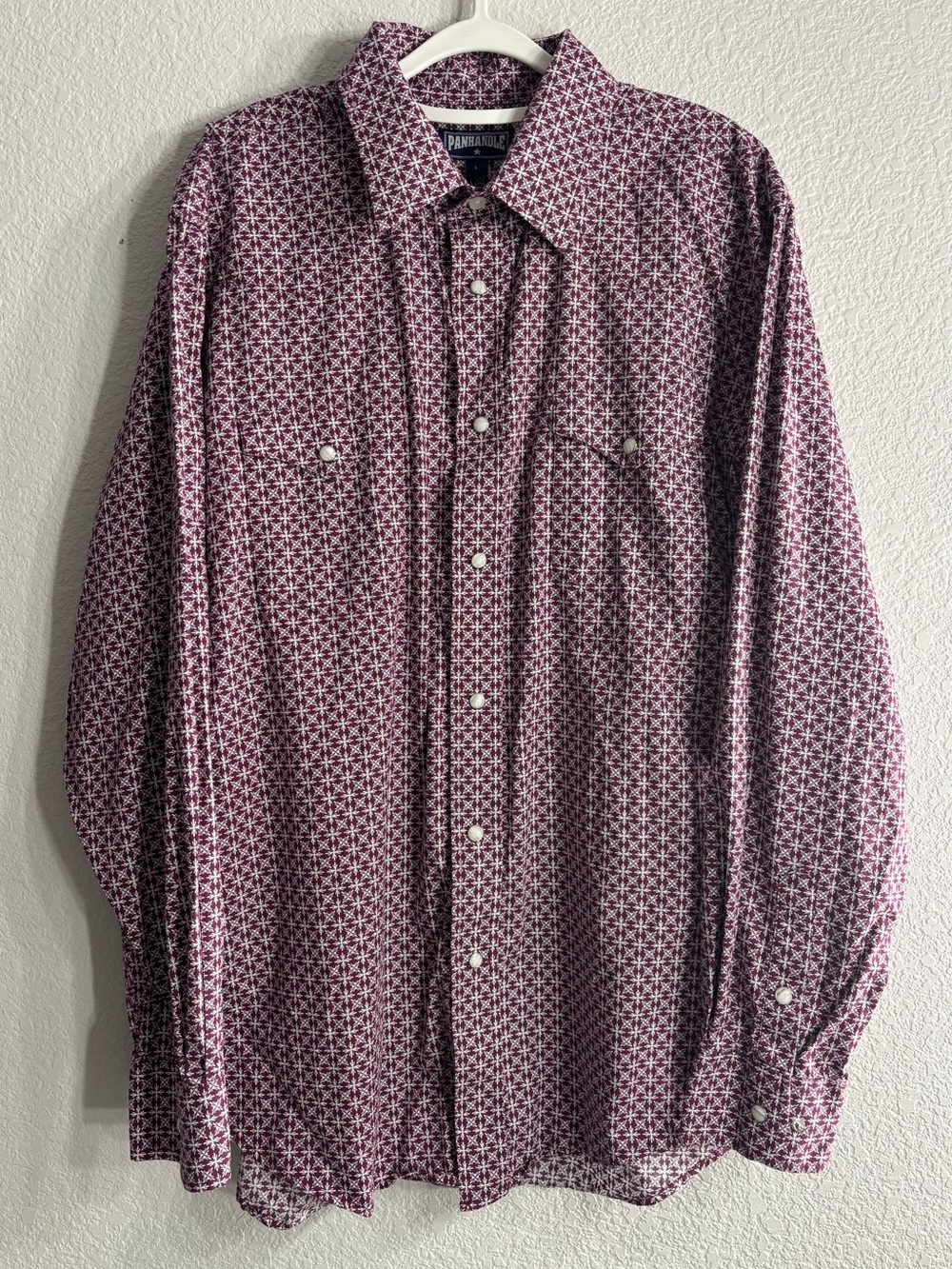 Panhandle Mens Burgundy Geo-Print Pearl Snap Button Down Western Shirt Size L